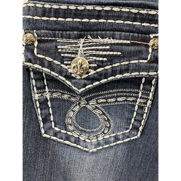 Miss Chic Women’s Jeans Size 5 Dark Wash Bootcut Embroidered Pocket EUC - Picture 5 of 16
